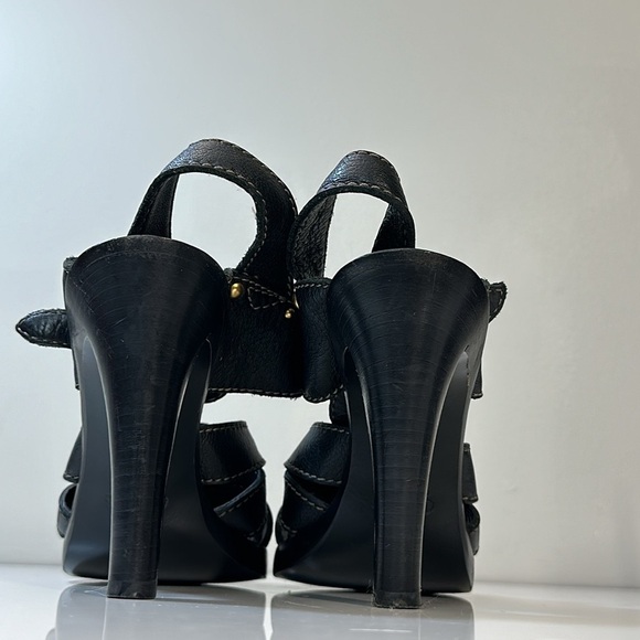Chloe Black Leather Strap Stacked Sandal Heels Size 40 - Picture 6 of 16